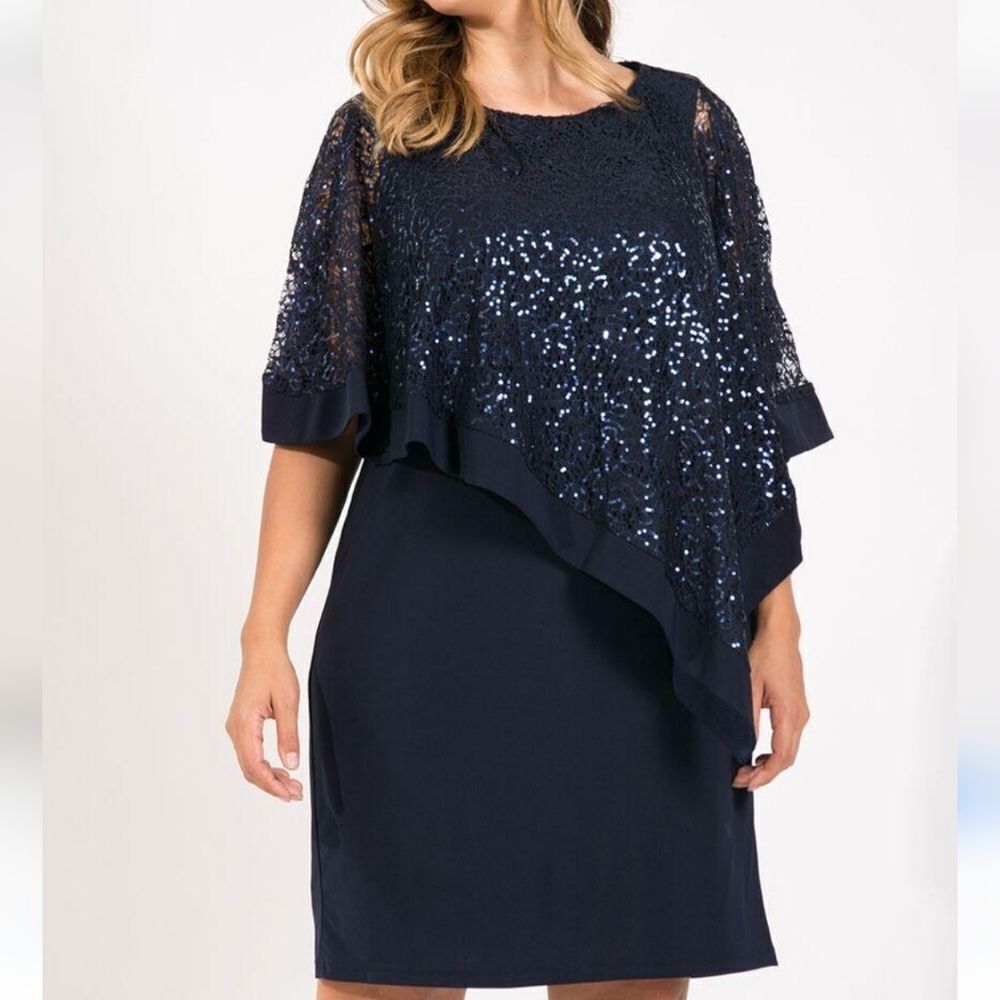 R&M Richards Midnight Blue/Black Sequin Gown. Mother of the Bride,Quiet Elegance